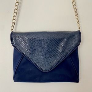 Navy Faux Suede and Croc Print Crossbody